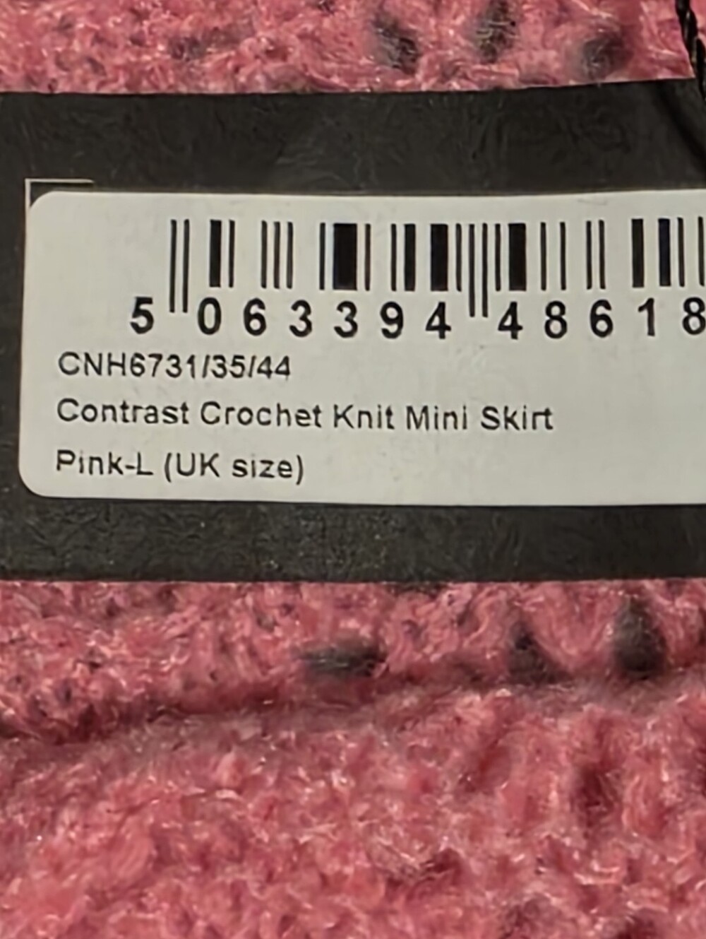 PrettyLittleThing NWT Contrast Crochet Knit Mini Skirt Pink Size L Cottagecore - Picture 2 of 4